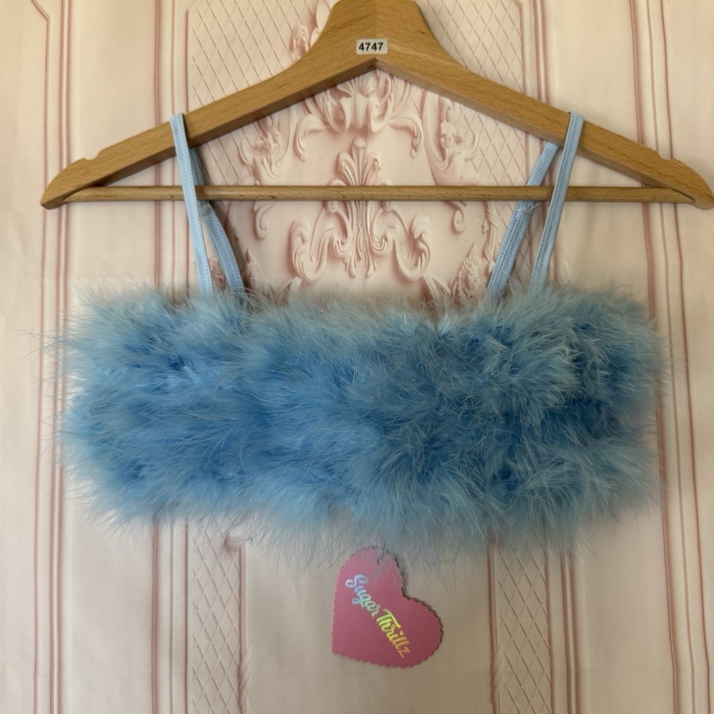 Dolls Kill LALA LA FLEUR Marabou TUBE Top BLUE Size XXS Can Fit XS/S NWT